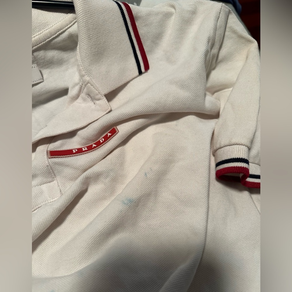 Authentic Prada Designer Solid White Logo Polo Sh… - image 5